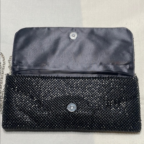 Sequin Black Evening Clutch with Chain Strap - Picture 7 of 8